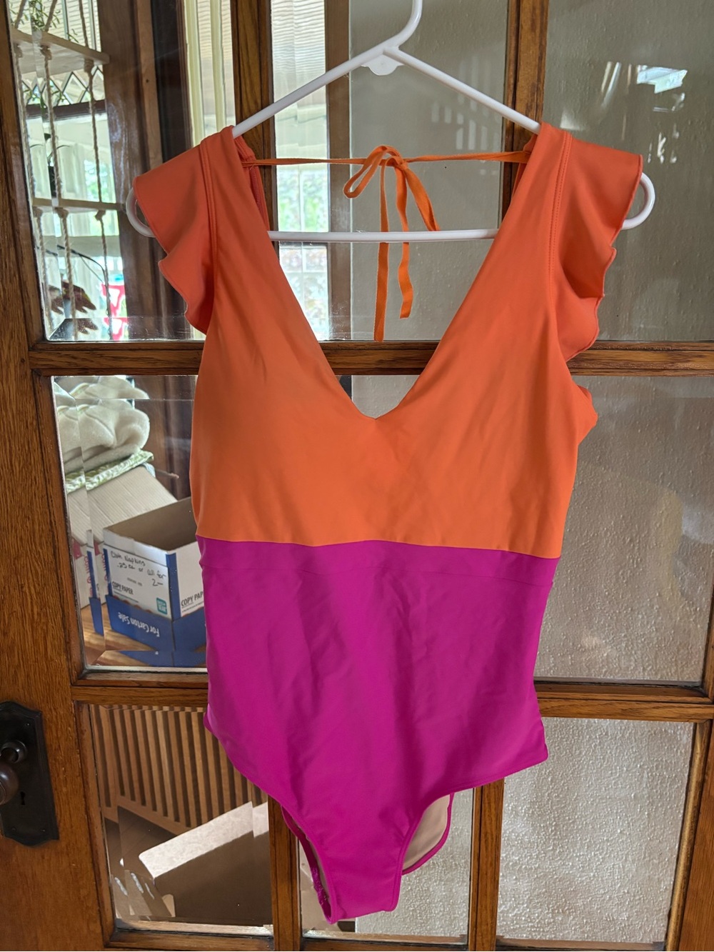 summersalt Orange and Fuchsia Colorblock One-Piece Swimsuit